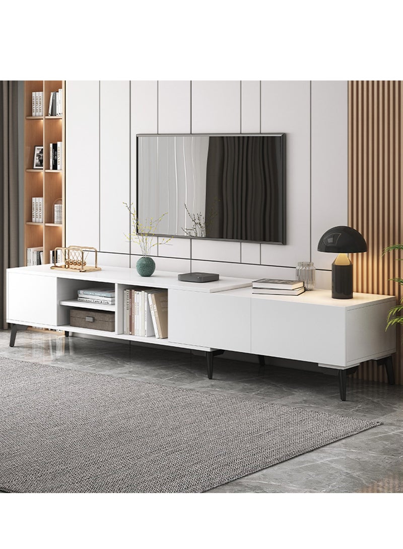 شاربدو خزانة تلفزيون بسيطة وحديثة في خلفية غرفة المعيشة، خزانة تخزين تلفزيون قابلة للسحب في شقة صغيرة - Image 1