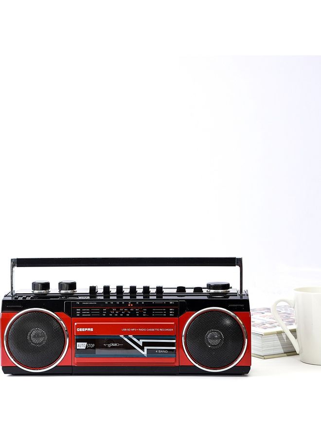 GEEPAS Radio Casset Recorder - Portable Speakers with USB, SD Slots, MP3 & BT | Built-in Microphone with Recording | Auto stop Function | 2 Years Warranty GCR13011 Red/Black - Image 3