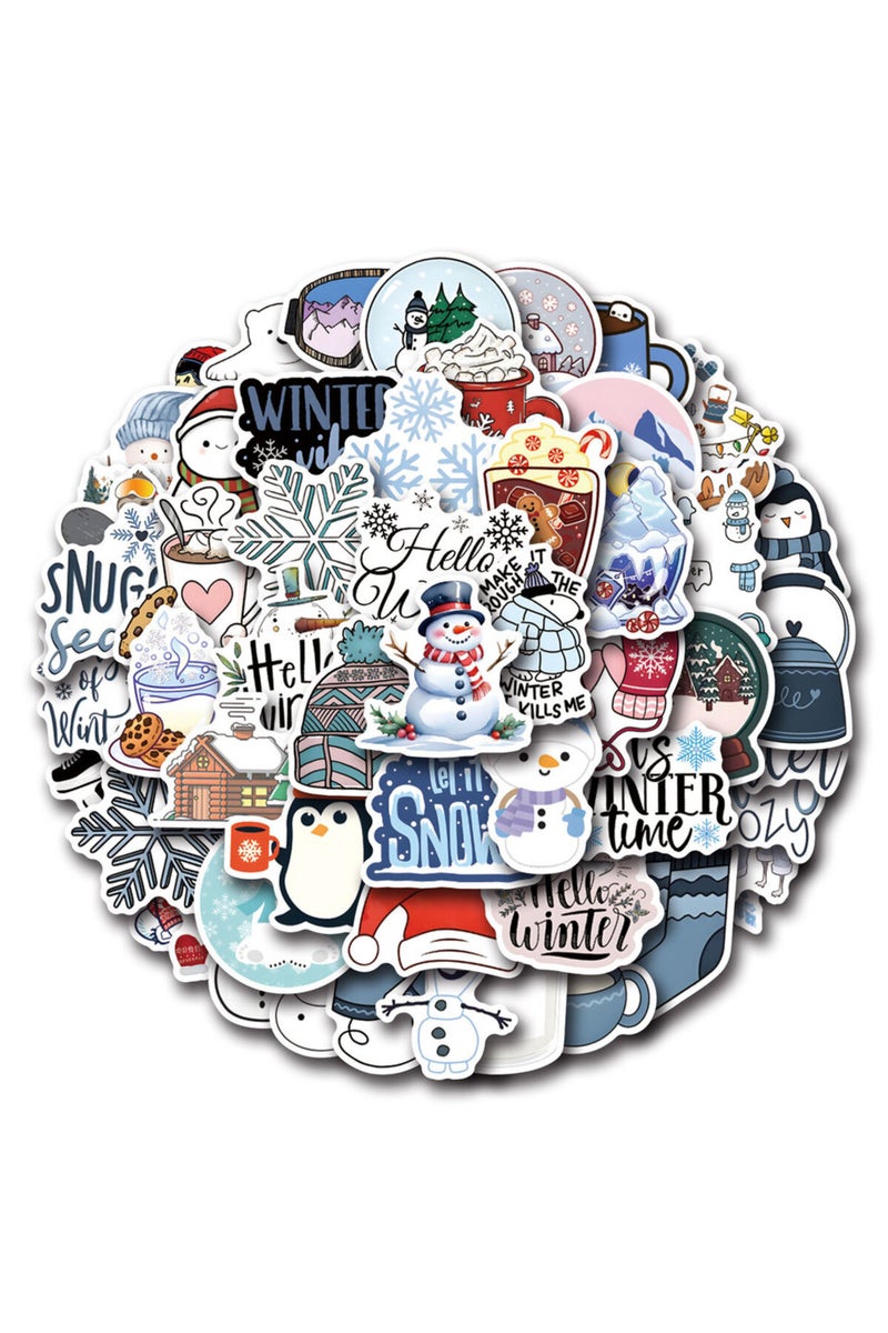 مجموعة ملصقات شتوية مكونة من 55 قطعة، تتضمن ملصقات لطيفة لرجل الثلج والبطريق وندفة الثلج، مقاومة للماء، مناسبة للحقائب والقصاصات الورقية.