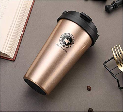 AMULAKH 18/8 Stainless Steel Double Wall Vacuum Insulated Travel Coffee Mug with Handle/Portable Thermal Cup,Wide Mouth Tumbler with Leak Proof Lid[Golden](500Ml) - Image 1