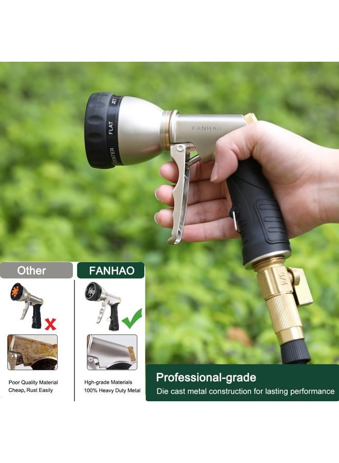 Fanhao فوهة خرطوم الحديقة، فوهة خرطوم ماء معدنية 100% ثقيلة الاستخدام مع 7 أنماط رش، رشاش يدوي عالي الضغط مع مقبض مريح لري النباتات والحدائق، وغسل السيارات والحيوانات الأليفة - Image 5