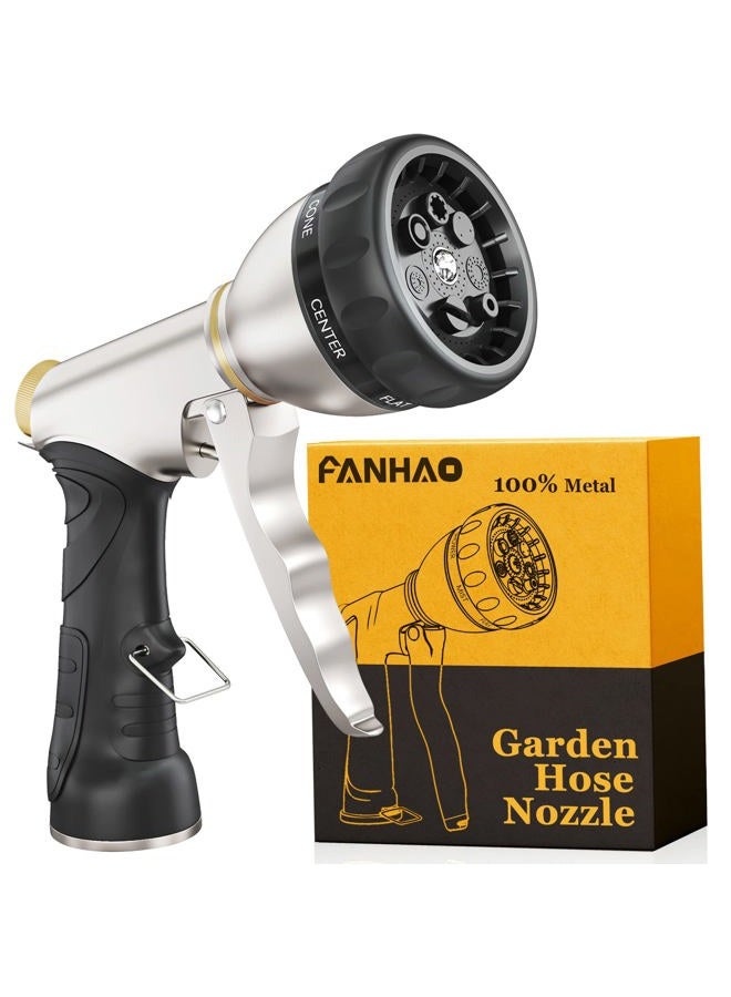 Fanhao فوهة خرطوم الحديقة، فوهة خرطوم ماء معدنية 100% ثقيلة الاستخدام مع 7 أنماط رش، رشاش يدوي عالي الضغط مع مقبض مريح لري النباتات والحدائق، وغسل السيارات والحيوانات الأليفة - Image 1