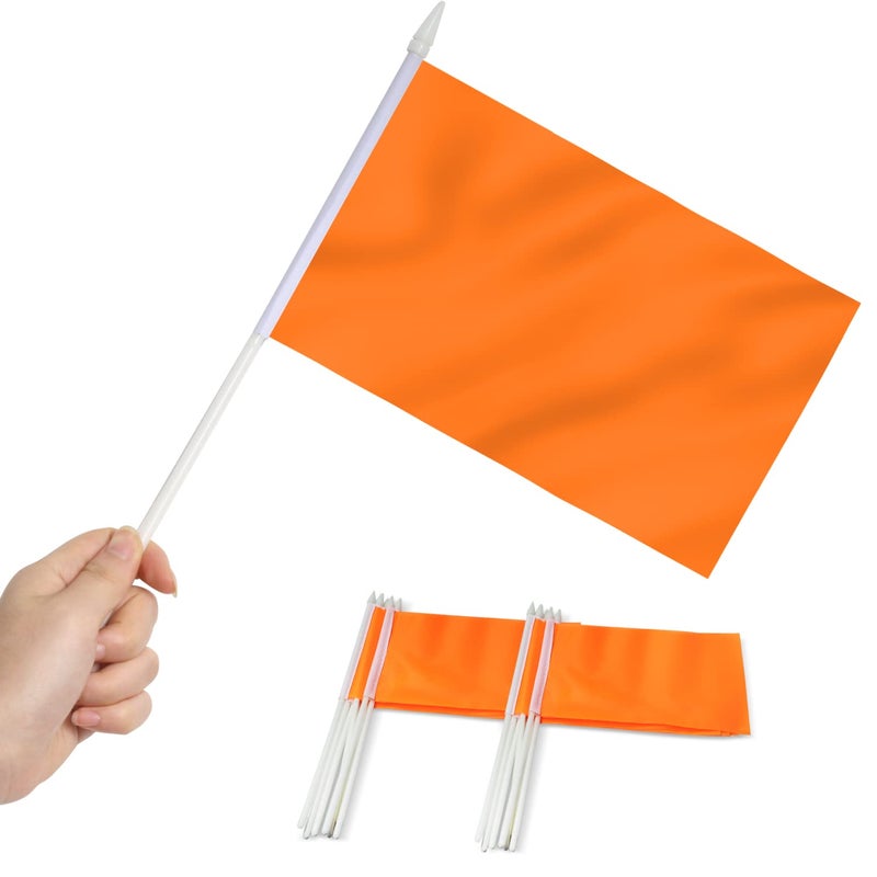 Anley Orange Mini Flag 12 Pack Hand Held Small Miniature Solid Orange Blank Flags on Stick Fade Resistant Vivid Colors 5x8 Inch with Solid Pole Spear Top - Image 2