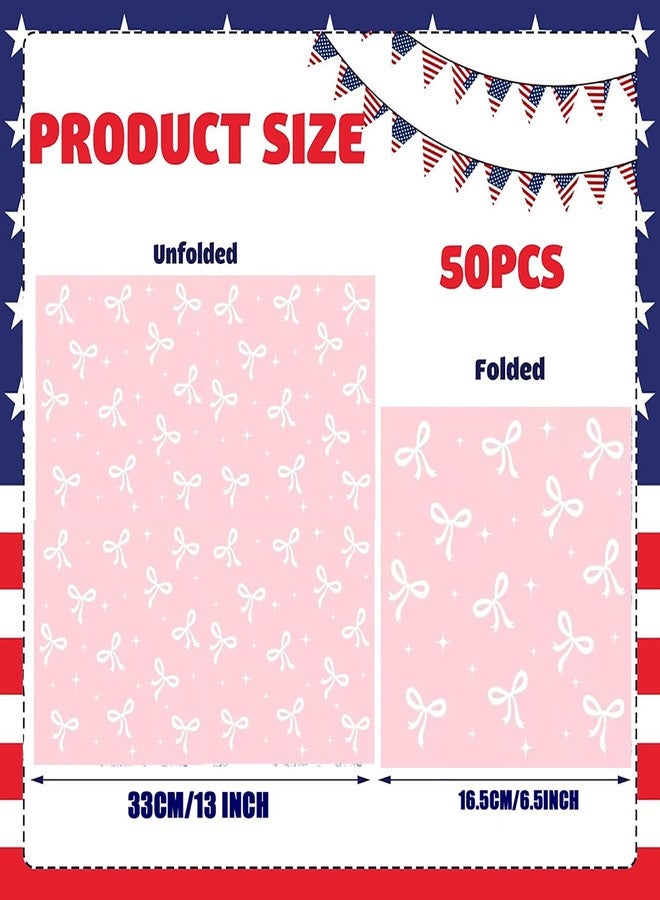 HSPAIDYP 50Pcs Pink Bow Napkins Conquette Birthday Decorations Napkins Pink Bow Dessert Napkins Bow Cocktail Napkins For Pink Bow Theme Bachelorette Bridal Baby Shower Bow Girl Birthday Party Decor (Pink) - Image 3