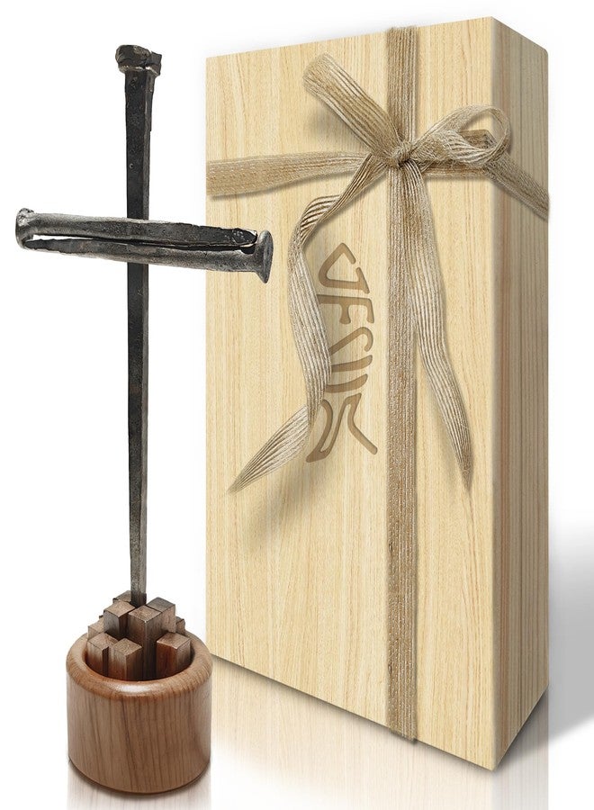 LeMeeOly Jesus Christ Crucifixion Nail Metal Cross Wooden Base, Baptism & Religious Gifts for Men Women,Christian Home Decor (Aroma Diffuser Wood) - Image 1