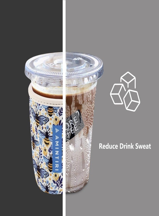 Amintiri 3 Pack Reusable Sleeve for Iced Coffee Cup, Coffee Neoprene Sleeve for Iced&Hot Drinks, Coffee Sleeve Compatible with Starbucks, Dunkin Coffee Cup. (Bee World) - Image 2