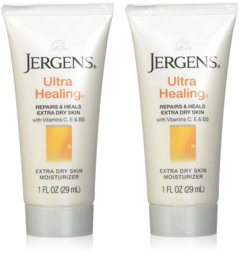 Jergens Ultra Healing Dry Skin Moisturizer, Travel Size Body and Hand Lotion, for Extra Dry Skin, Use After Washing Hands, HYDRALUCENCE blend, Vitamins C, E, B5, 1 Fl Oz (Pack of 2)