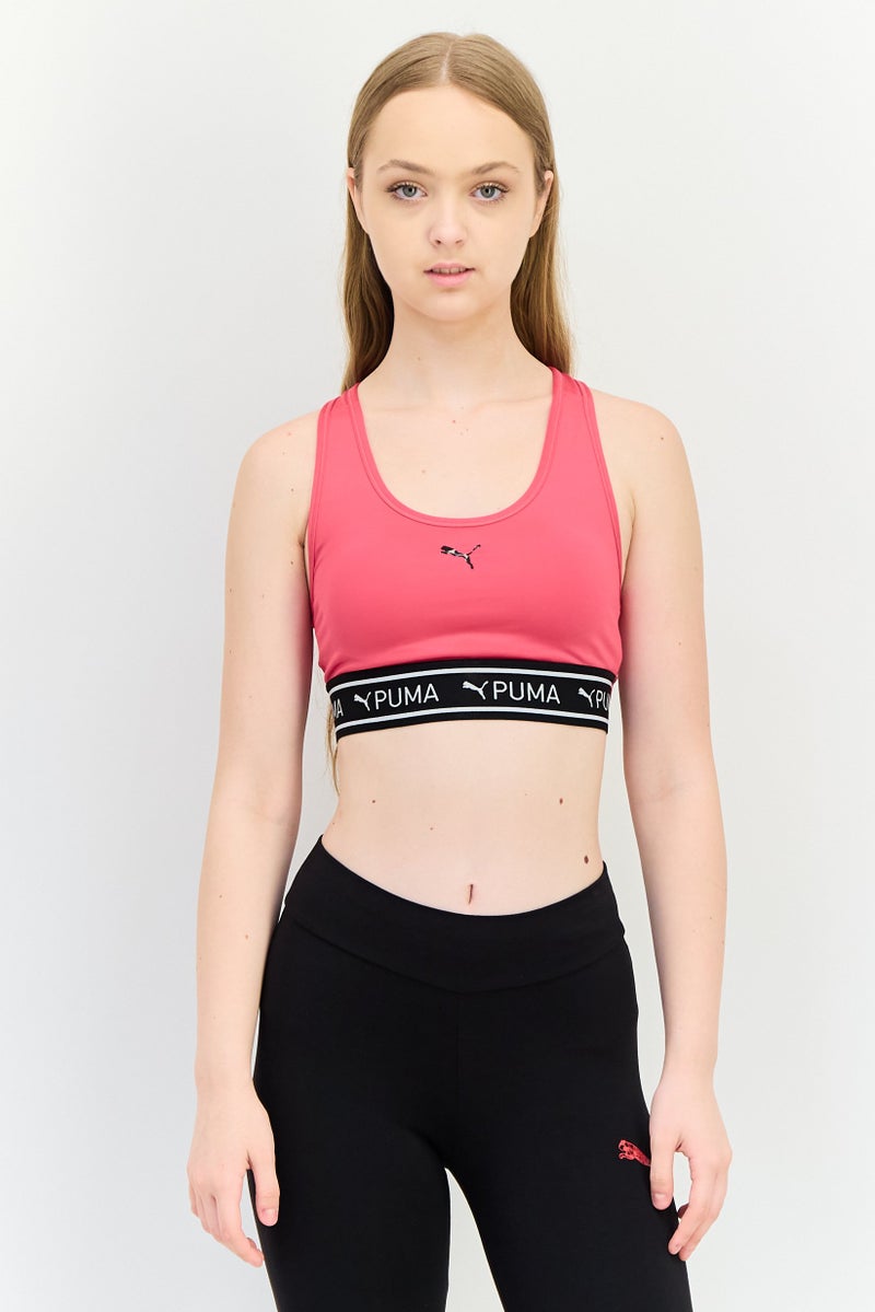 PUMA حمالة صدر رياضية مبطنة بشعار العلامة التجارية للنساء، وردي - Image 1