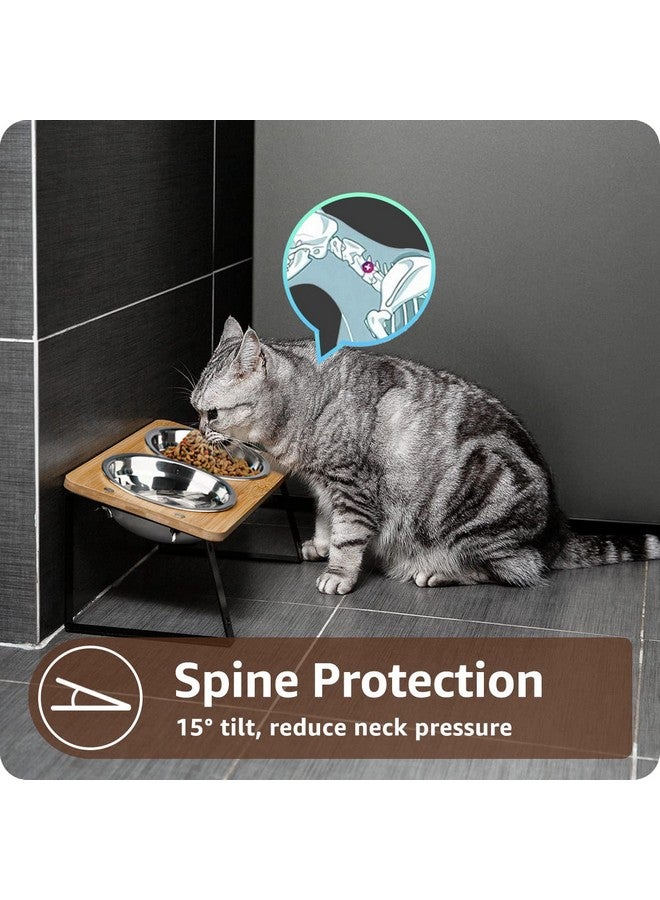 AYADA Elevated Cat Bowls, Height Adjustable Raised With Stand Lifted Ergonomic Anti Vomiting Non Slip Slanted Tilted Double Bowls Food Water Stainless Steel - Image 5