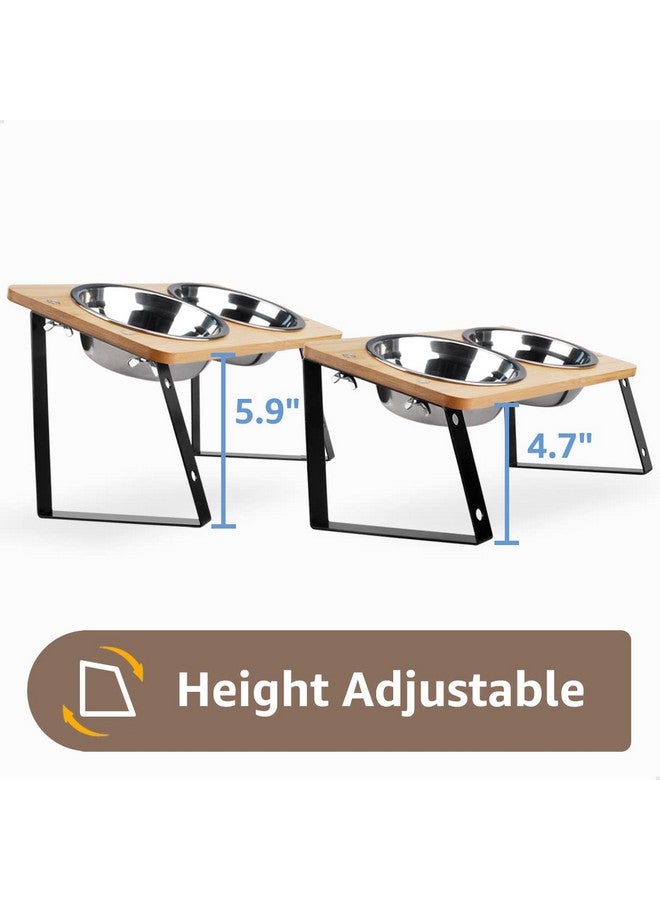 AYADA Elevated Cat Bowls, Height Adjustable Raised With Stand Lifted Ergonomic Anti Vomiting Non Slip Slanted Tilted Double Bowls Food Water Stainless Steel - Image 3