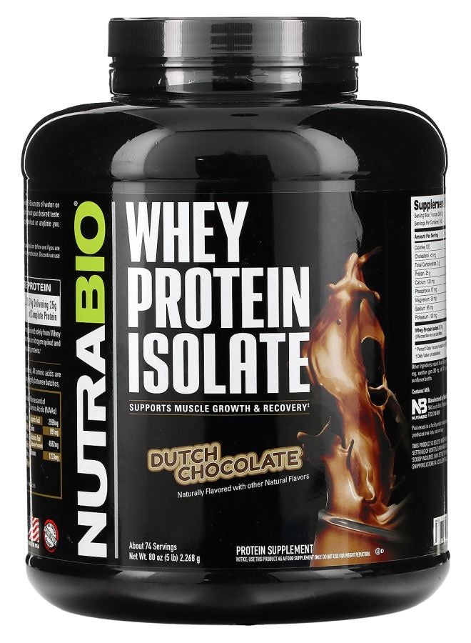NutraBio Whey Protein Isolate Dutch Chocolate 5 lb (2268 g) - Image 1