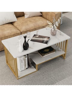 NKX White Marble finish Top 2 Tier Modern Living Room Home Sofa Table  - Image 1