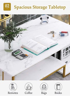 NKX White Marble finish Top 2 Tier Modern Living Room Home Sofa Table  - Image 3