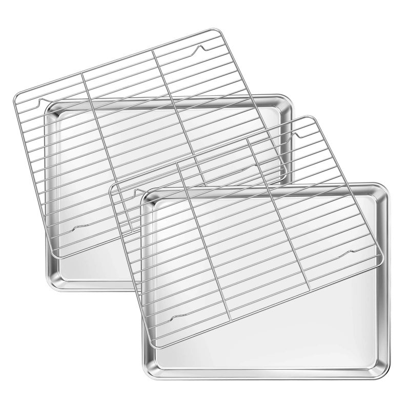 Deedro Baking Sheet with Rack Set 2 Sheets  2 Racks Stainless Steel Cookie Half Sheets Baking Pan Oven Tray with Cooling Rack 12 x 10 x 1 Inch Heavy Duty Nontoxic Easy Clean