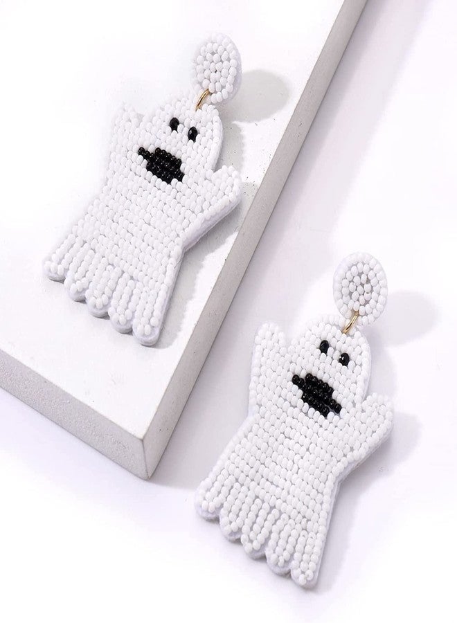 MOLOCH 2 Pairs Halloween Beaded BOO Ghost Drop Earrings for Women Handmade Pumpkin Teardrop Dangle Earrings Statement Festive Party Costume Jewelry Gifts - Image 4