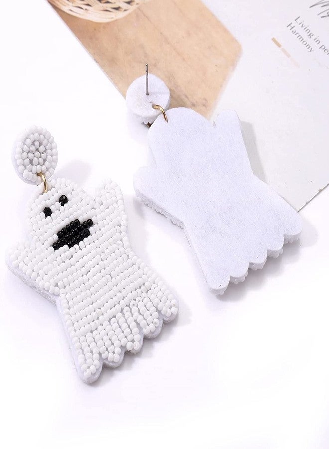 MOLOCH 2 Pairs Halloween Beaded BOO Ghost Drop Earrings for Women Handmade Pumpkin Teardrop Dangle Earrings Statement Festive Party Costume Jewelry Gifts - Image 5