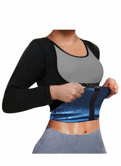 Sauna Suit for Women Sweat Body Shaper Jacket Hot Waist Trainer Long Sleeve Zipper Shirt Workout Top - XL