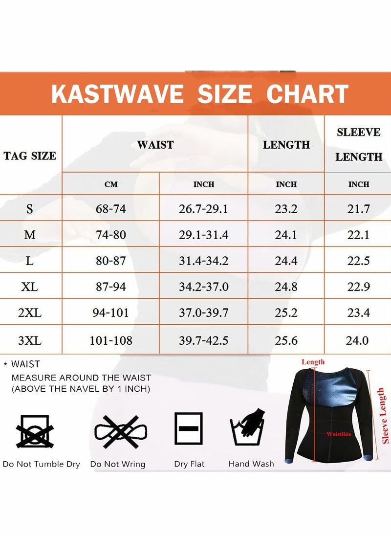 KASTWAVE - Sauna Suit for Women Sweat Body Shaper Jacket Hot Waist Trainer Long Sleeve Zipper Shirt Workout Top - XL - Image 1