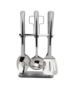 Squalo 6-Piece Serving and Cooking Tool Set with Stand Silver  - Image 1