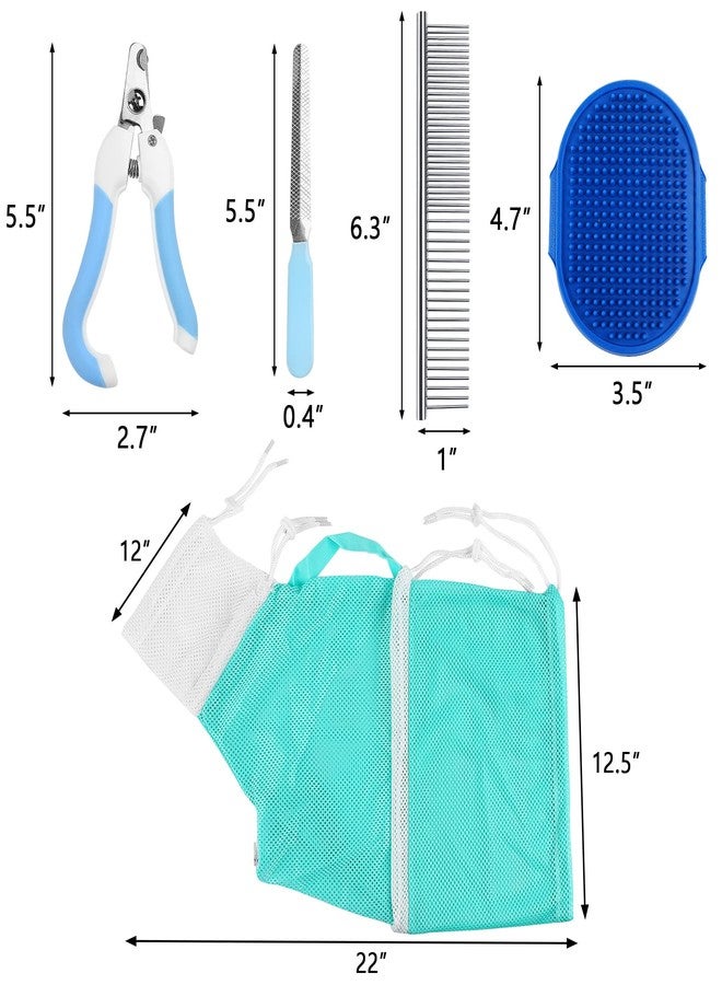 JULMELON Cat Washing Bag 10 PCS Set, Adjustable Cat Shower Net Bag and Pet Grooming Brush with Nail Clipper Nail File Hair Combs Tick Tool Nail Caps for Bathing Nail Trimming Examination（Grey+Green） - Image 2