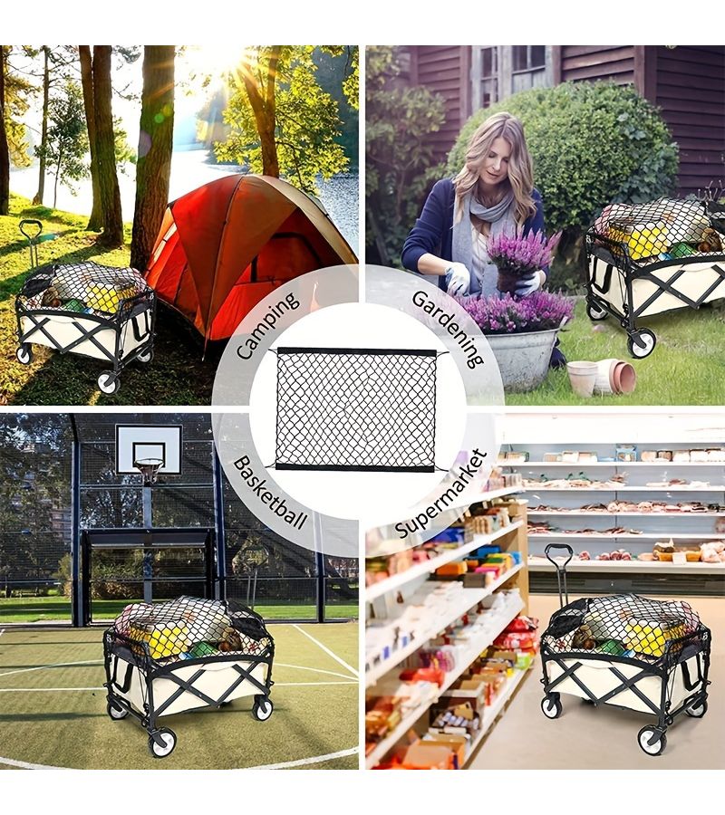 1pc Black Heavy Duty Collapsible Nylon Cargo Net for Garden Wheelbarrows Carts Beach Buggies UTVs Trailers All Weather - Image 3