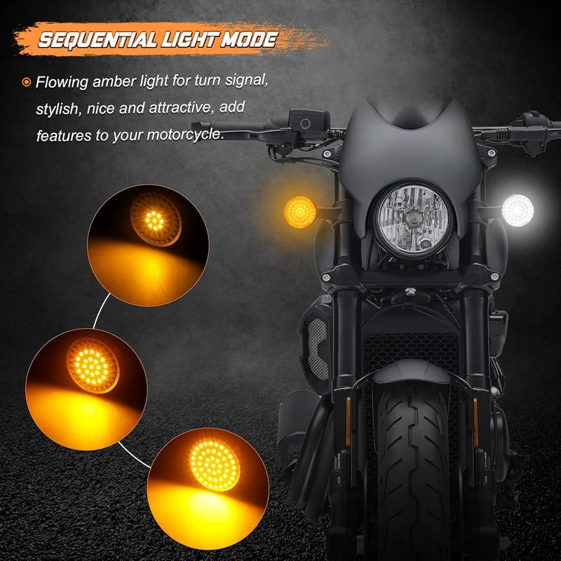 NTHREEAUTO 1157 Sequential LED Smoked Turn Signals, 2Inch Bullet Motorcycle Blinkers Compatible with Harley Sportster Dyna Softail Road King Electra Glide Touring (SMD Bulbs) - Image 2