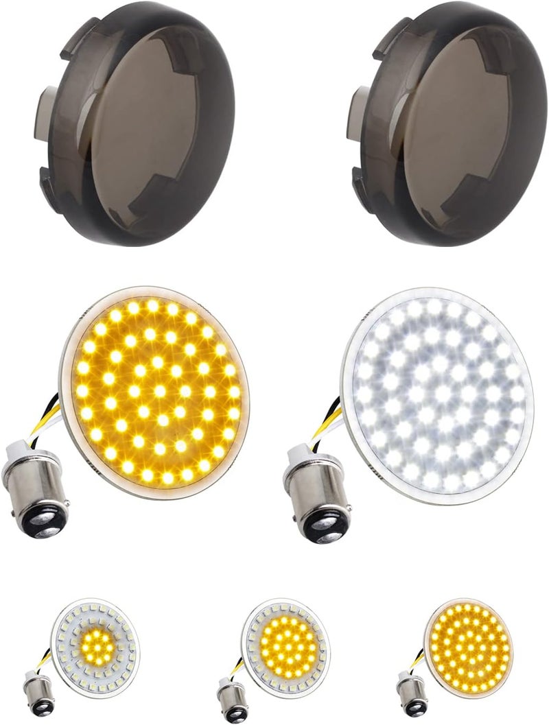 NTHREEAUTO 1157 Sequential LED Smoked Turn Signals, 2Inch Bullet Motorcycle Blinkers Compatible with Harley Sportster Dyna Softail Road King Electra Glide Touring (SMD Bulbs) - Image 1