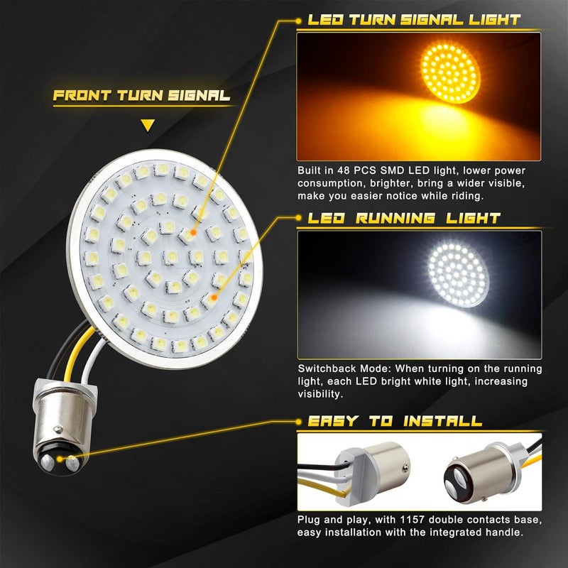 NTHREEAUTO 1157 Sequential LED Smoked Turn Signals, 2Inch Bullet Motorcycle Blinkers Compatible with Harley Sportster Dyna Softail Road King Electra Glide Touring (SMD Bulbs) - Image 3