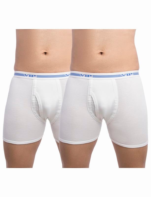 VIP Men's Advanta Solid White 100% Cotton Rib Trunks | Stretchable Soft Elasticized Waistband | Pack of 2 - Image 1