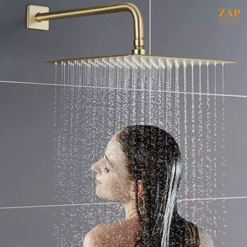 ZAP 3446 Gold Stainless Steel 8-Inch Overhead Rain Shower Head | 360° Rotation | Air Injection Technology | Touch-Clean Silicone Nozzles | Rust-Free Finish | Shower Head Only - Image 3