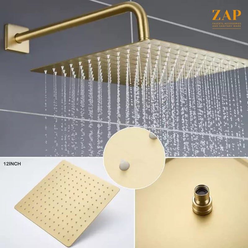 ZAP 3446 Gold Stainless Steel 8-Inch Overhead Rain Shower Head | 360° Rotation | Air Injection Technology | Touch-Clean Silicone Nozzles | Rust-Free Finish | Shower Head Only - Image 4