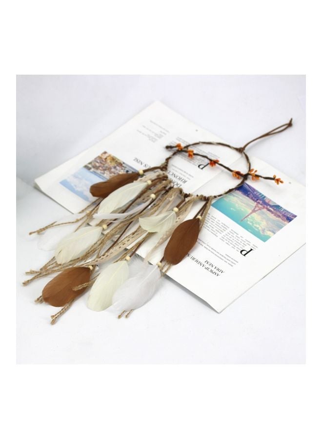 NIBEMINENT Decorative Feather Dream Catcher Brown/White 55cm - Image 4