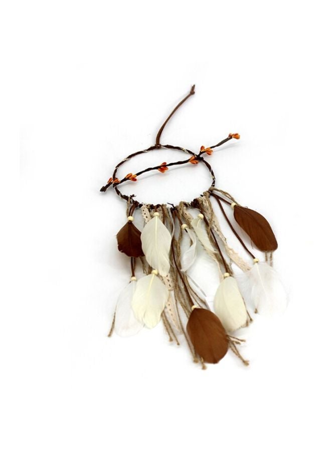 NIBEMINENT Decorative Feather Dream Catcher Brown/White 55cm - Image 5