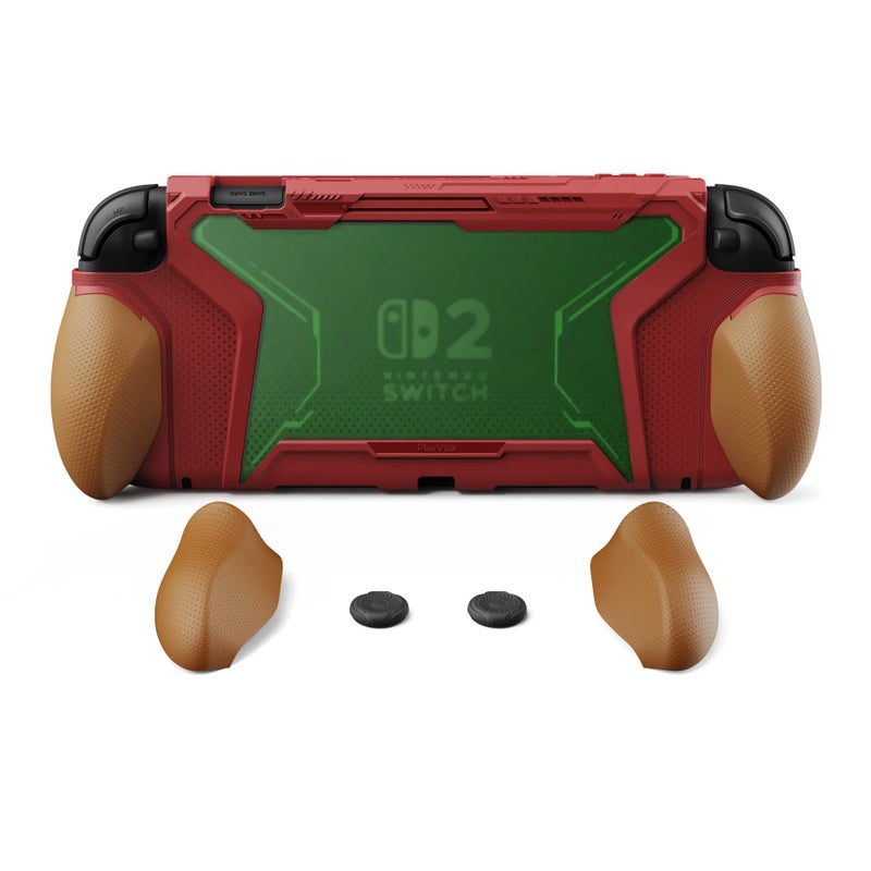 PlayVital for Switch 2 Beyond-Grip Dockable Case, Interchangeable FPS/Omni Ergonomic Grips + Military-Grade Drop Protective Cover + 2 Joystick Caps for Nintendo Switch 2 (Red & Orange)â€‹ - Image 1