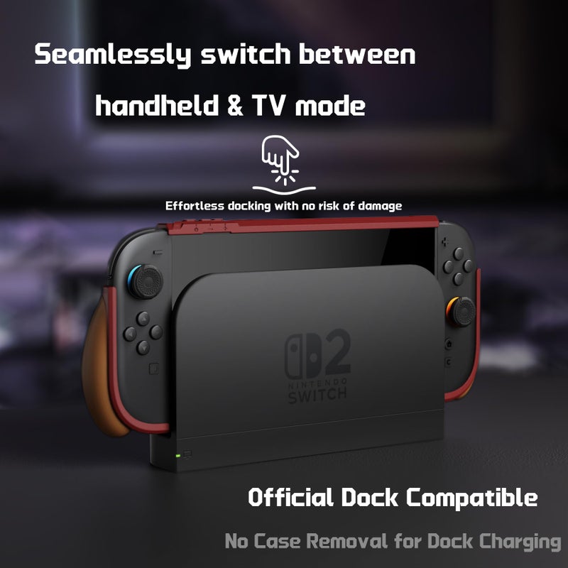 PlayVital for Switch 2 Beyond-Grip Dockable Case, Interchangeable FPS/Omni Ergonomic Grips + Military-Grade Drop Protective Cover + 2 Joystick Caps for Nintendo Switch 2 (Red & Orange)â€‹ - Image 3