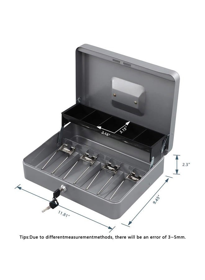KYODOLED Locking Cash Box with Lock,Money Box with Cash Tray,Lock Safe Box with Key Money Saver,Money Saving Organizer,11.81Lx 9.45Wx 3.54H Inches,Lightgrey XL Large - Image 3