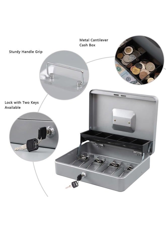 KYODOLED Locking Cash Box with Lock,Money Box with Cash Tray,Lock Safe Box with Key Money Saver,Money Saving Organizer,11.81Lx 9.45Wx 3.54H Inches,Lightgrey XL Large - Image 2