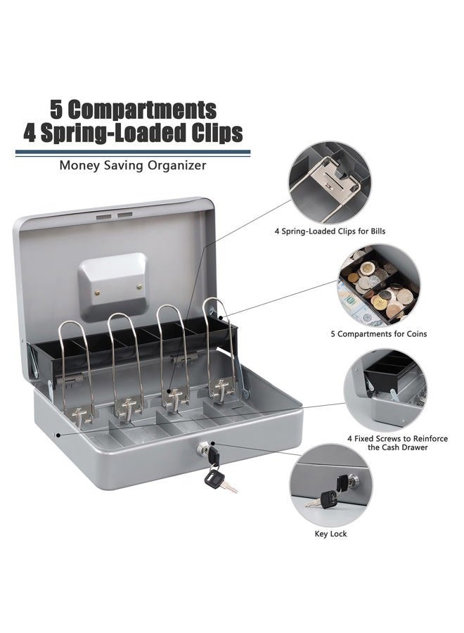 KYODOLED Locking Cash Box with Lock,Money Box with Cash Tray,Lock Safe Box with Key Money Saver,Money Saving Organizer,11.81Lx 9.45Wx 3.54H Inches,Lightgrey XL Large - Image 4