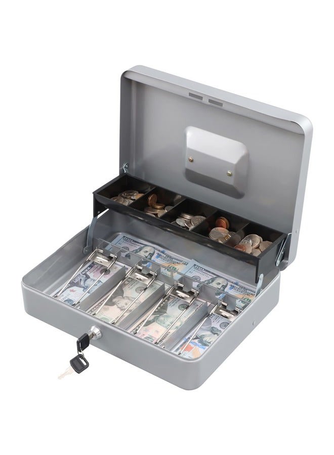 KYODOLED Locking Cash Box with Lock,Money Box with Cash Tray,Lock Safe Box with Key Money Saver,Money Saving Organizer,11.81Lx 9.45Wx 3.54H Inches,Lightgrey XL Large - Image 1