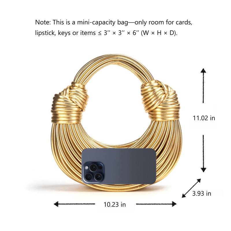 Gimue Gold Purse for Women, Woven Knotted Bread Crossbody Clutch Top Handle Creative Noodles Bag Underarm Shoulder Handbag - Image 4