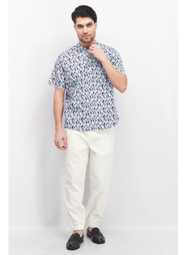 Tailor Vintage Men Regular Fit Short Sleeves Allover Print Casual Shirt, Blue Combo  - Image 3