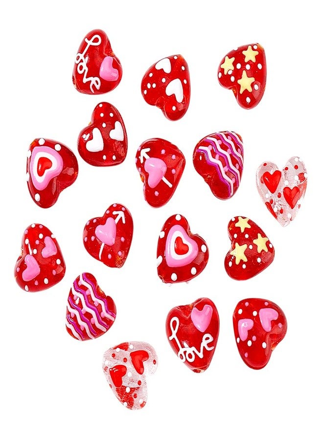 AHANDMAKER 16Pcs Lampwork Red Heart Beads, 8 Styles Handmade Glass Beads Crystal Love Heart Loose Spacer Beads Charms Valentine's Day Glass Heart Beads for Bracelet Necklace Earrings Jewelry Making - Image 1