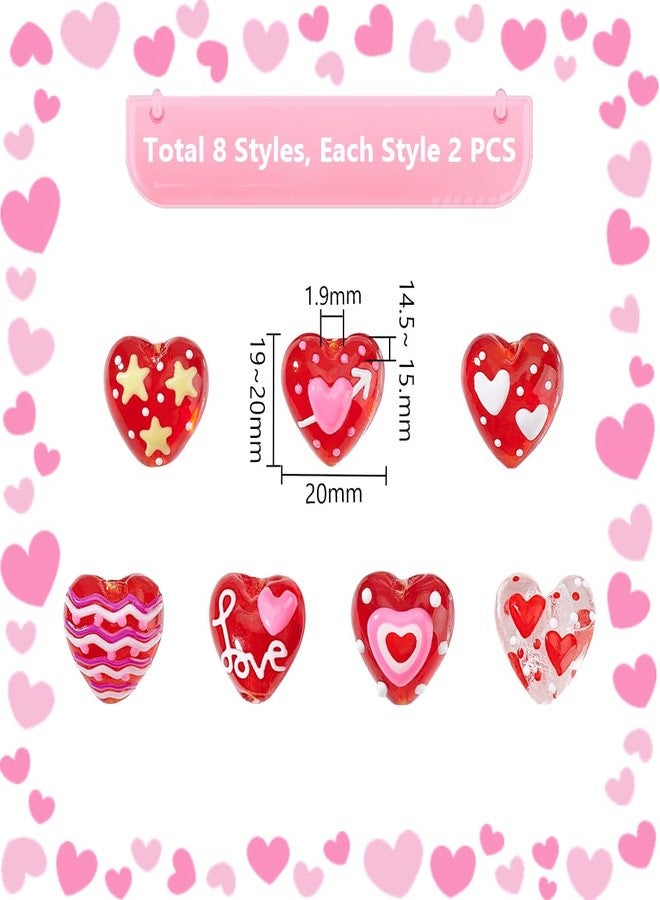 AHANDMAKER 16Pcs Lampwork Red Heart Beads, 8 Styles Handmade Glass Beads Crystal Love Heart Loose Spacer Beads Charms Valentine's Day Glass Heart Beads for Bracelet Necklace Earrings Jewelry Making - Image 2