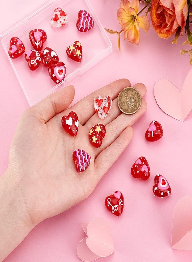 AHANDMAKER 16Pcs Lampwork Red Heart Beads, 8 Styles Handmade Glass Beads Crystal Love Heart Loose Spacer Beads Charms Valentine's Day Glass Heart Beads for Bracelet Necklace Earrings Jewelry Making - Image 3