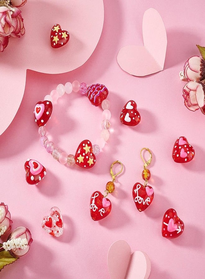 AHANDMAKER 16Pcs Lampwork Red Heart Beads, 8 Styles Handmade Glass Beads Crystal Love Heart Loose Spacer Beads Charms Valentine's Day Glass Heart Beads for Bracelet Necklace Earrings Jewelry Making - Image 5