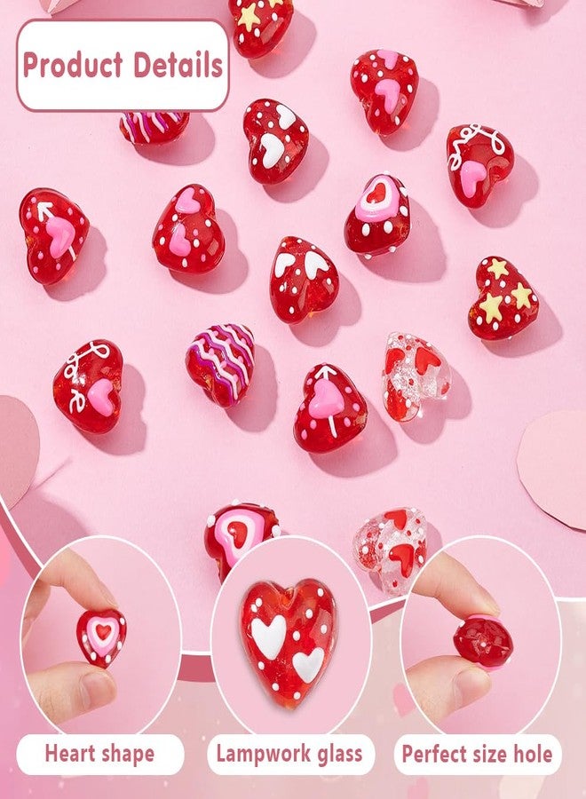 AHANDMAKER 16Pcs Lampwork Red Heart Beads, 8 Styles Handmade Glass Beads Crystal Love Heart Loose Spacer Beads Charms Valentine's Day Glass Heart Beads for Bracelet Necklace Earrings Jewelry Making - Image 4