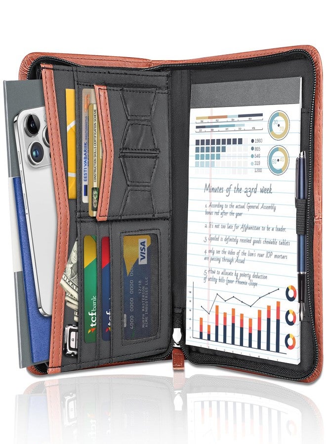 AKAYOK حافظة ملفات AKAYOK Padfolio، منظم ملفات، مجلد سيرة ذاتية للمقابلات، حافظة أعمال بسحاب، حافظة ملفات من الجلد الصناعي، حافظة ملفات للأعمال، كلية، مكتب، مؤتمرات، مفكرة، لوحات مشبك (بني) - Image 1