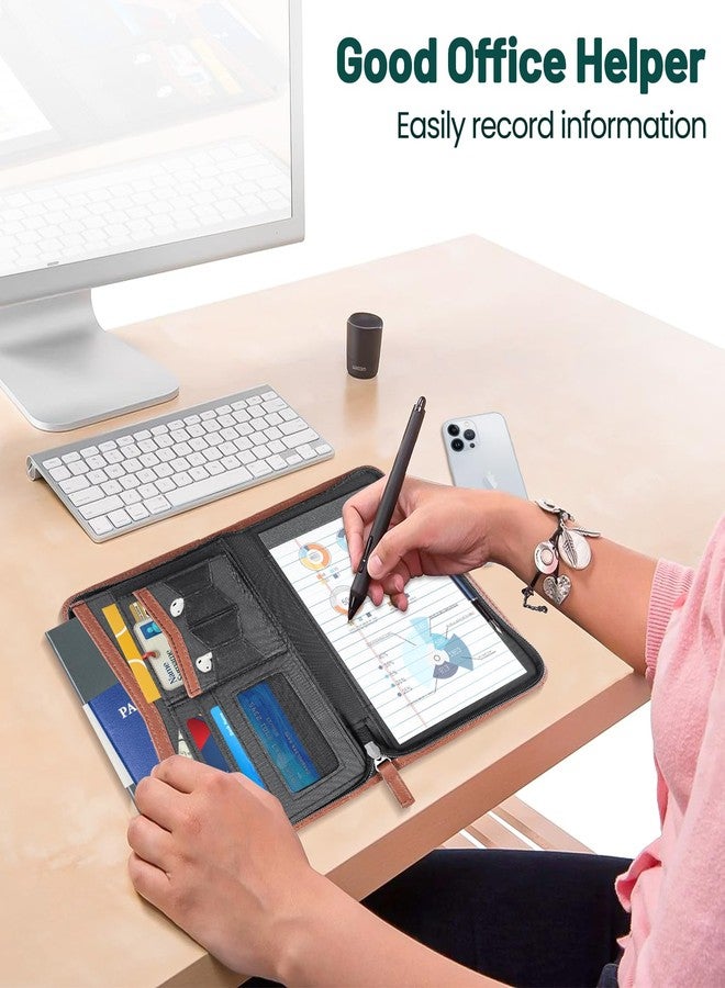 AKAYOK حافظة ملفات AKAYOK Padfolio، منظم ملفات، مجلد سيرة ذاتية للمقابلات، حافظة أعمال بسحاب، حافظة ملفات من الجلد الصناعي، حافظة ملفات للأعمال، كلية، مكتب، مؤتمرات، مفكرة، لوحات مشبك (بني) - Image 3