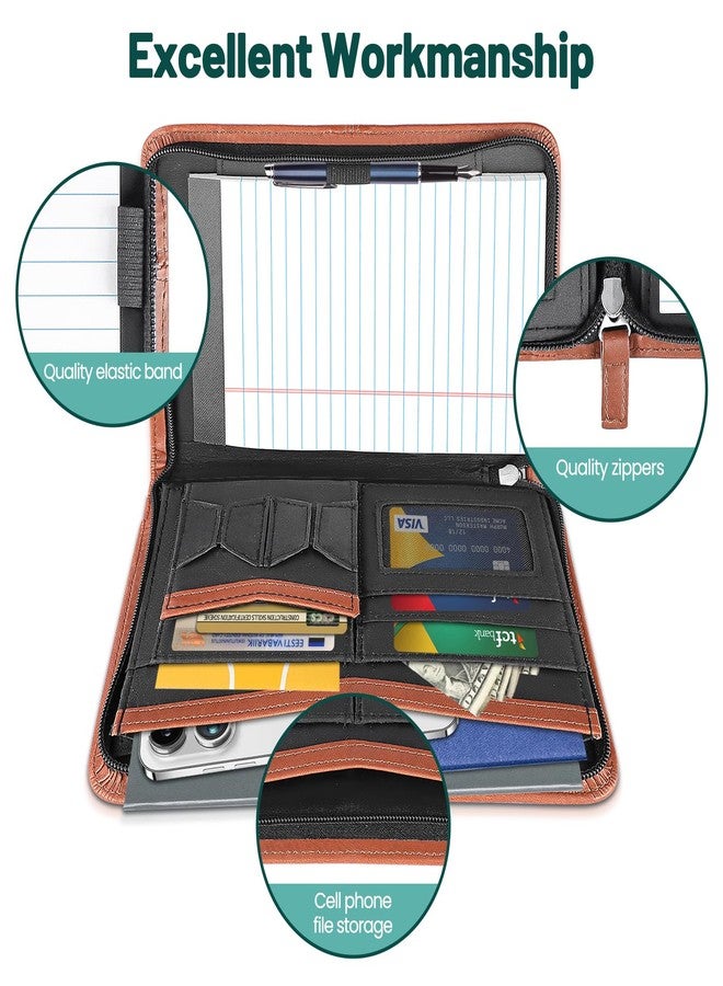 AKAYOK حافظة ملفات AKAYOK Padfolio، منظم ملفات، مجلد سيرة ذاتية للمقابلات، حافظة أعمال بسحاب، حافظة ملفات من الجلد الصناعي، حافظة ملفات للأعمال، كلية، مكتب، مؤتمرات، مفكرة، لوحات مشبك (بني) - Image 4
