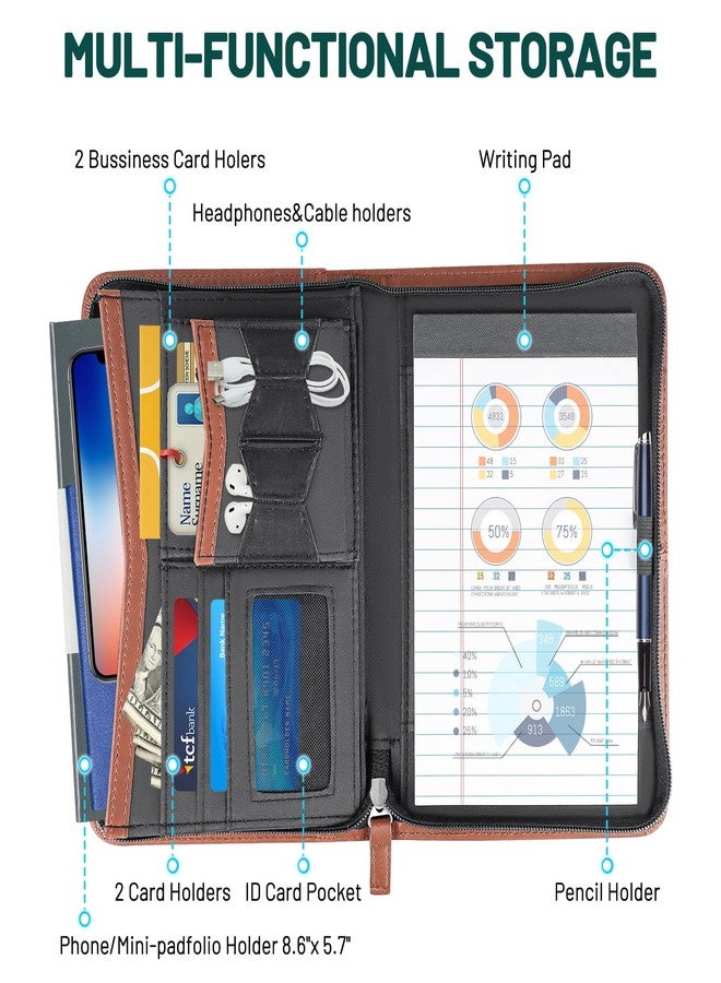 AKAYOK حافظة ملفات AKAYOK Padfolio، منظم ملفات، مجلد سيرة ذاتية للمقابلات، حافظة أعمال بسحاب، حافظة ملفات من الجلد الصناعي، حافظة ملفات للأعمال، كلية، مكتب، مؤتمرات، مفكرة، لوحات مشبك (بني) - Image 2